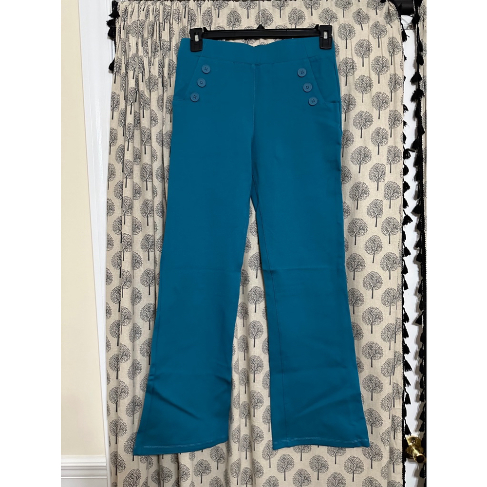 Women’s Medium Betabrand Treggings yoga work dress pants teal boot cut EUC